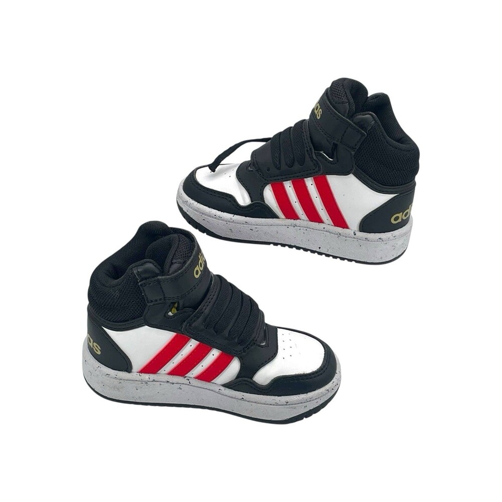 Adidas Hoops Mid 3.0 Black White Red Toddler Size 7K Hook Loop Sneakers - Picture 2 of 7